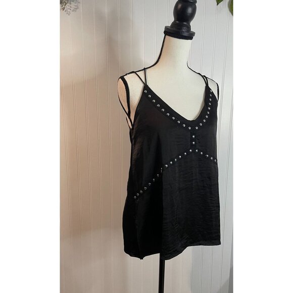 Pol Black Studded Strappy Tank Top With V-Neckline & Cross Back Design - Size S - Picture 4 of 16